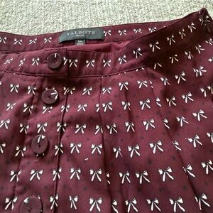 Talbots Petites Dotty Bows Skirt Burgundy A-Line Size 10P Classic